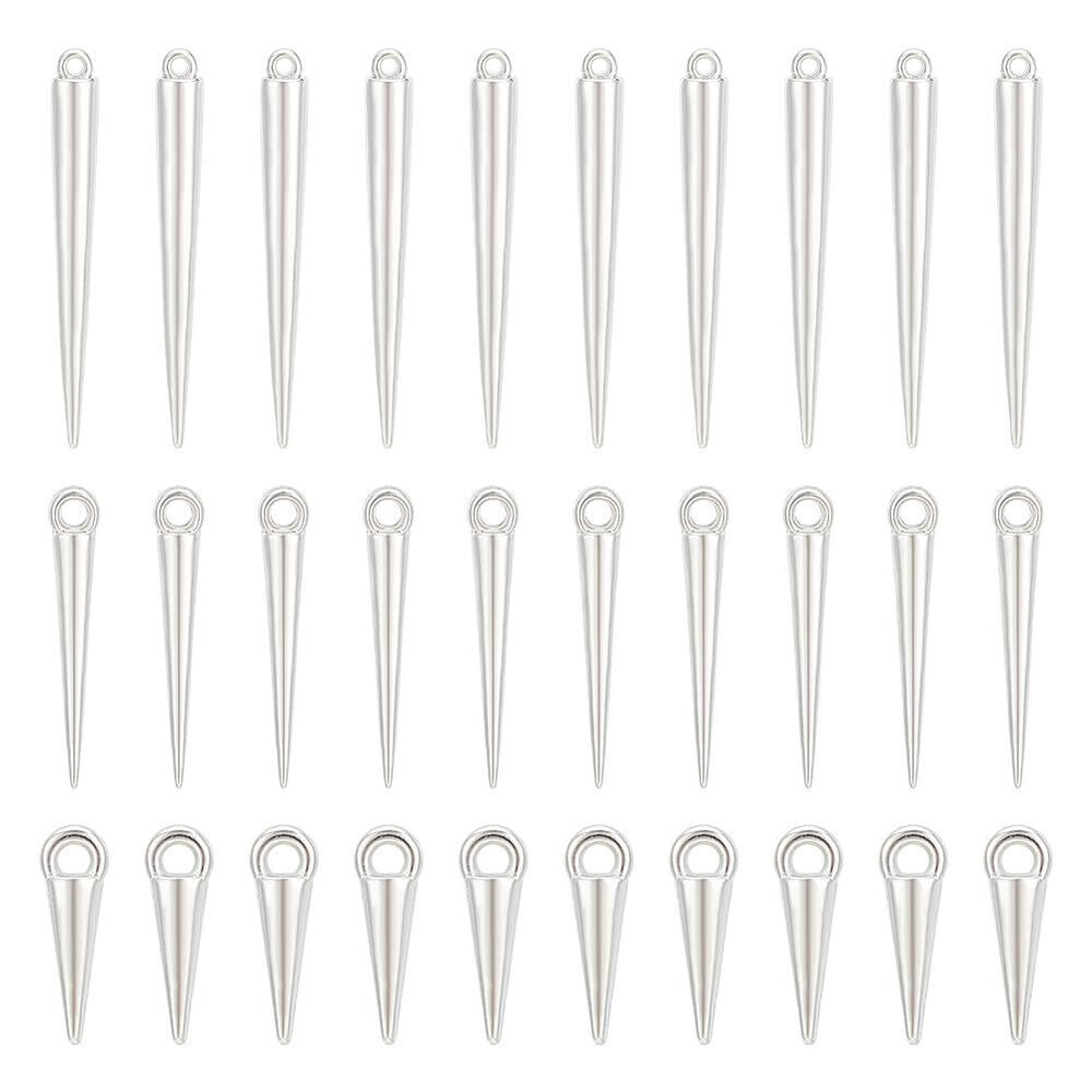 3722 240Pcs 3 Sizes Spike Charm CCB Plastic Tibetan Style Platinum Cone